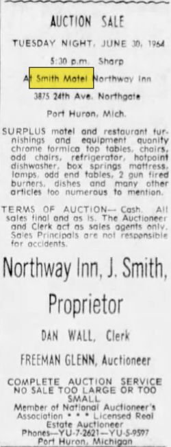 Smiths Motel (Northway Inn, Gaslite Motor Lodge, Shulz Bavarian Inn & Motel) - June 1964 Auction